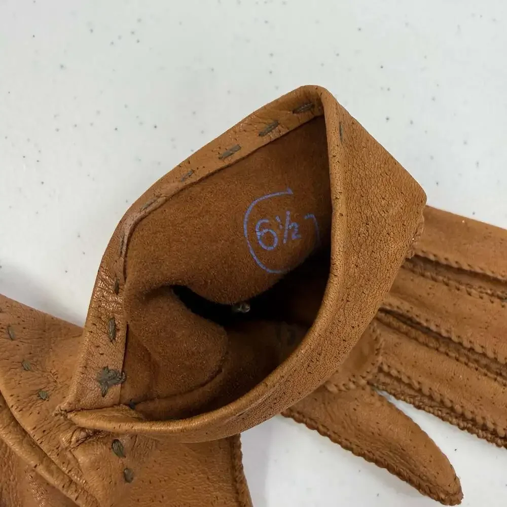 Vintage Women’s Soft Brown Leather Gloves Size 6½ Hand-Stitched Unworn